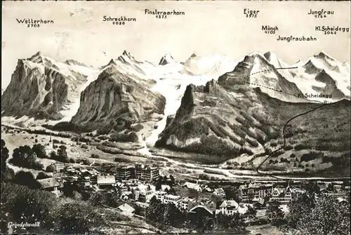 kk13686 Grindelwald Blick auf den Ort mit Alpenpanorama Kategorie. Grindelwald Alte Ansichtskarten