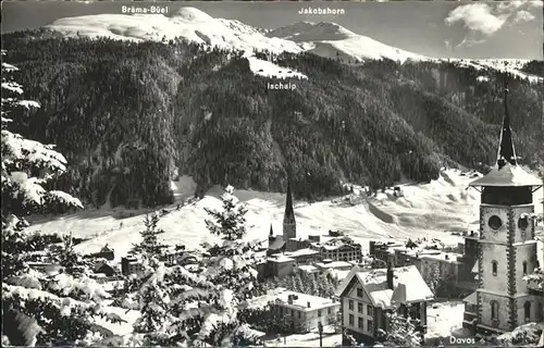 kk13783 Davos GR mit Ischalp Braema Bueel und Jakobshorn Kategorie. Davos Alte Ansichtskarten