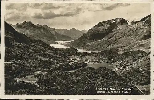 St Moritz GR Blick von Muottas Muraigl auf St Moritz und Majola Kat. St Moritz