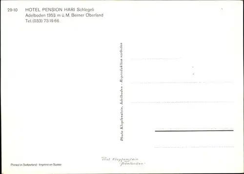 Adelboden BE Hotel Pension Hari Schlegeli Kat. Adelboden