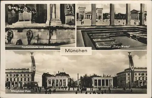 Muenchen Feldherrnhalle mit Mahnmal Ehrentempel Ewige Wache Koeniglicher Platz Kat. Muenchen