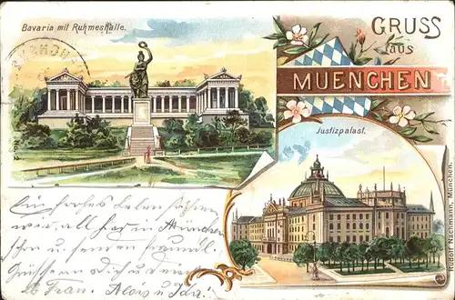 Muenchen Bavaria mit Ruhmeshalle Denkmal Justizpalast Kuenstlerkarte Kat. Muenchen