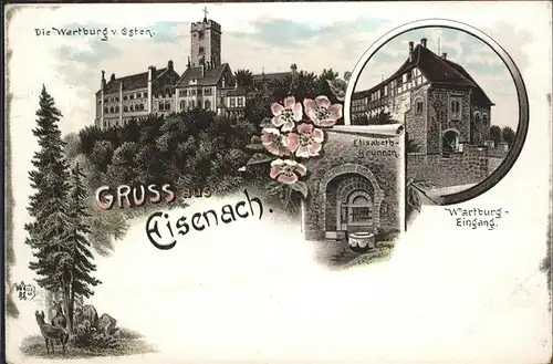 Eisenach Thueringen Wartburg Elisabeth Brunnen Reh Kuenstlerkarte Kat. Eisenach