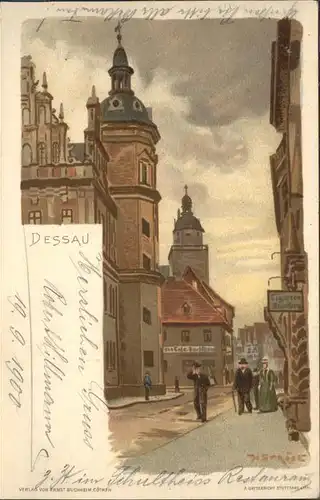 Dessau-Rosslau Strassenpartie Kirche Turm Kuenstlerkarte / Dessau-Rosslau /Anhalt-Bitterfeld LKR