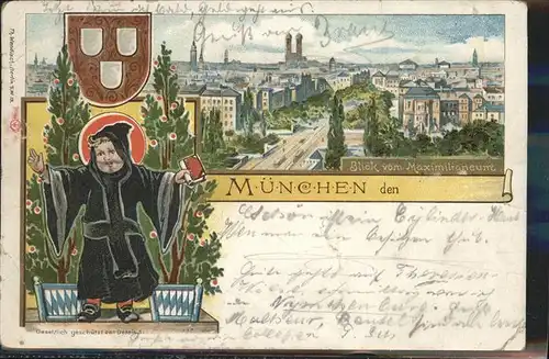 Muenchen Blick vom Maximilianeum Frauenkirche Karikatur Kat. Muenchen
