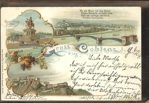 Coblenz Koblenz Provinzial Denkmal Kaiser Wilhelm I Deutsches Eck Festung Ehrenbreitstein Rhein Bruecke Kat. Koblenz