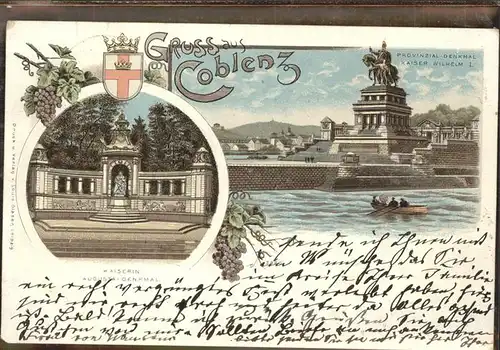 Coblenz Koblenz Denkmal Kaiser Wilhelm I Deutsches Eck Kaiserin Augusta Denkmal Wappen Kat. Koblenz