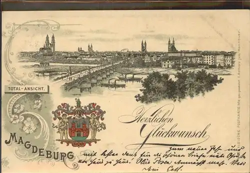 Magdeburg Sachsen Anhalt Totalansicht Elbe Bruecke Wappen Kat. Magdeburg
