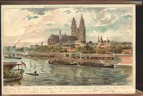 Magdeburg Sachsen Anhalt Teilansicht vom Werder Elbe Dom Kat. Magdeburg