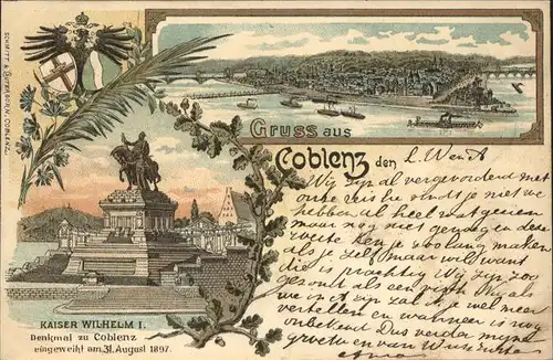 Coblenz Koblenz Panorama Rhein Mosel Bruecke Denkmal Kaiser Wilhelm I Deutsches Eck Einweihung Kat. Koblenz