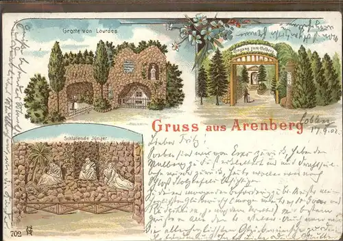 Arenberg Koblenz Grotte von Lourdes Schlafende Juenger Eingang zum oelberg Kat. Koblenz