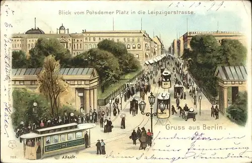 Berlin Blick vom Potsdamer Platz in Leipzigerstrasse Strassenbahn Kuenstlerkarte A. Heide Kat. Berlin