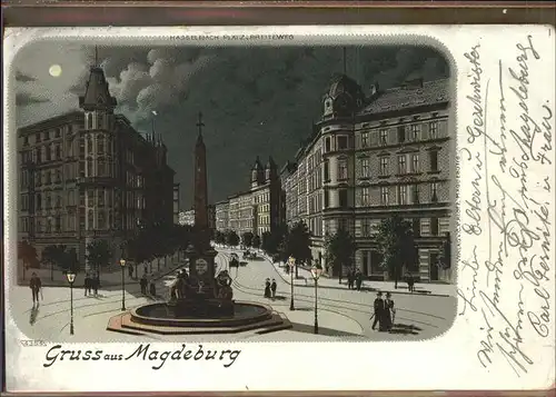 Magdeburg Sachsen Anhalt Hasselbach Platz Denkmal im Mondschein Kat. Magdeburg