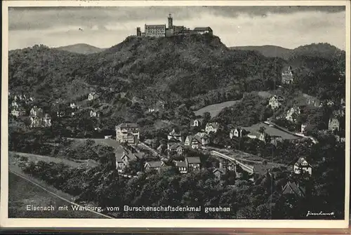Eisenach Thueringen Panorama mit Wartung Blick vom Burschenschaftsdenkmal Kat. Eisenach