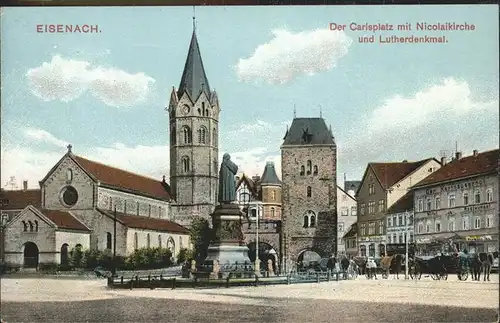 Eisenach Thueringen Carlsplatz Nicolaikirche Luther Denkmal Pferdedroschke Kat. Eisenach