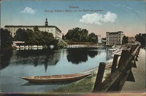 Dessau-Rosslau Herzogl Schloss mit Muehle von der Mulde aus gesehen / Dessau-Rosslau /Anhalt-Bitterfeld LKR