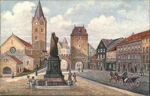 Eisenach Thueringen Karlsplatz mit Lutherdenkmal und Kirche Kat. Eisenach