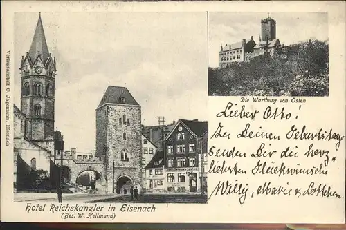 Eisenach Thueringen Hotel Reichskanzler und die Wartburg von Osten Kat. Eisenach