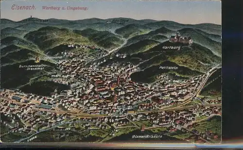 Eisenach Thueringen Panoramakarte Die Wartburg und Umgebung  Kat. Eisenach