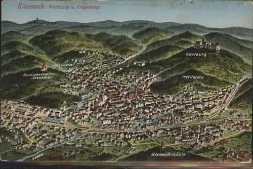 Eisenach Thueringen Die Wartburg und Umgebung Panoramakarte Kat. Eisenach