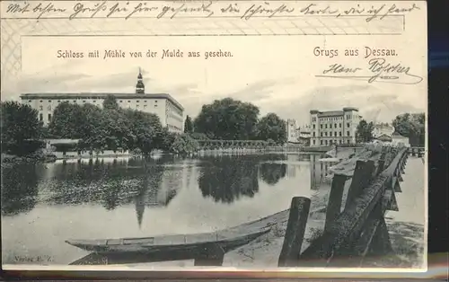 Dessau-Rosslau Schloss mit Muehle von der Mulde aus gesehen / Dessau-Rosslau /Anhalt-Bitterfeld LKR