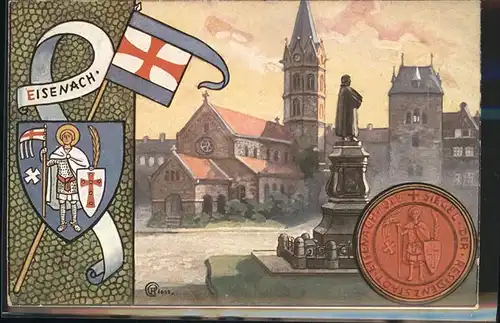 Eisenach Thueringen Nikolai Tor Lutherdenkmal Siegel und Wappen Kat. Eisenach