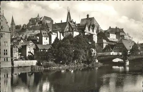 Marburg Lahn Lahnpartie mit Blick auf Uni und Schloss Kat. Marburg