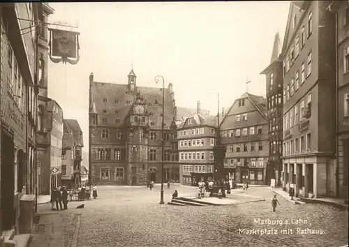 Marburg Lahn Marktplatz mit Rathaus Kat. Marburg