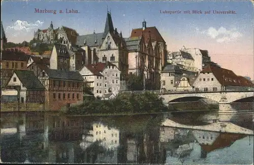 Marburg Lahn Lahnpartie mit Blick auf Universitaet Kat. Marburg