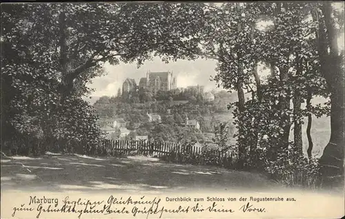 Marburg Lahn Durchblick zum Schloss von der Augustenruhe Kat. Marburg