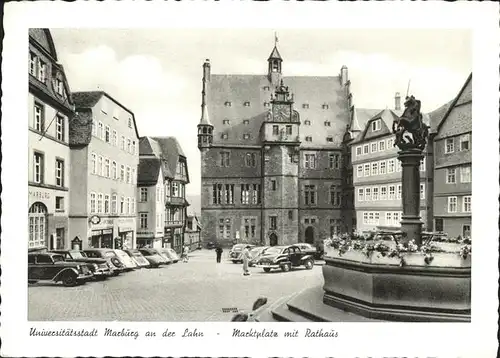Marburg Lahn Marktbrunnen mit Rathaus Kat. Marburg
