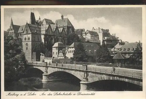 Marburg Lahn Partie an der Lahnbruecke mit Universitaet Kat. Marburg