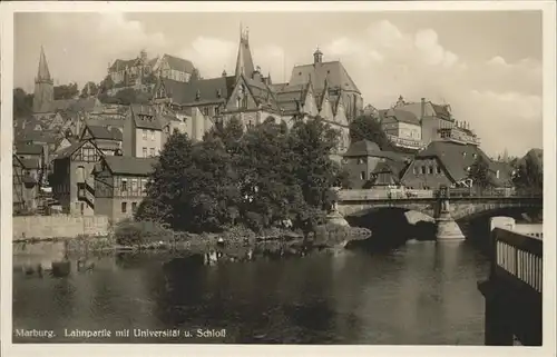 Marburg Lahn Lahnpartie mit Uni und Schloss Kat. Marburg