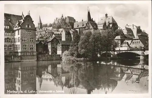 Marburg Lahn Lahnpartie mit Uni und Schloss Kat. Marburg