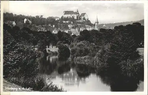 Marburg Lahn Lahnpartie mit Schloss und Kirche Kat. Marburg