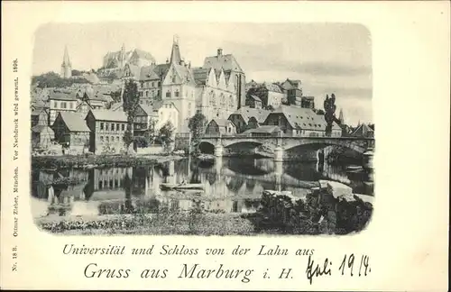 Marburg Lahn Universitaet und Schloss von der Lahn aus Kat. Marburg