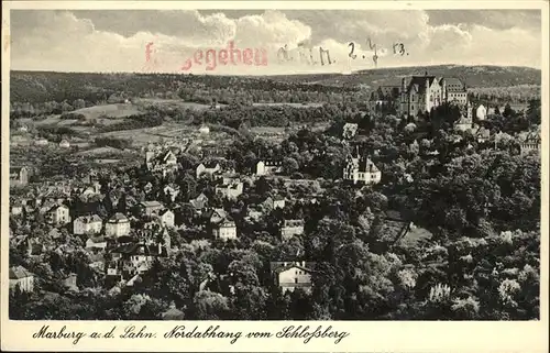 Marburg Lahn Nordhang vom Schlossberg Zensur Kat. Marburg