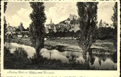 Marburg Lahn Blick auf Schloss und Uni Kat. Marburg