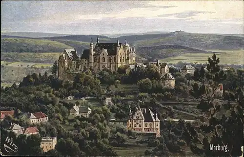 Marburg Lahn Blick von der Kirchspitze auf Schloss Kat. Marburg