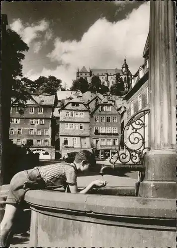 Marburg Lahn Blick vom Dorfbrunnen aufs Schloss Kat. Marburg