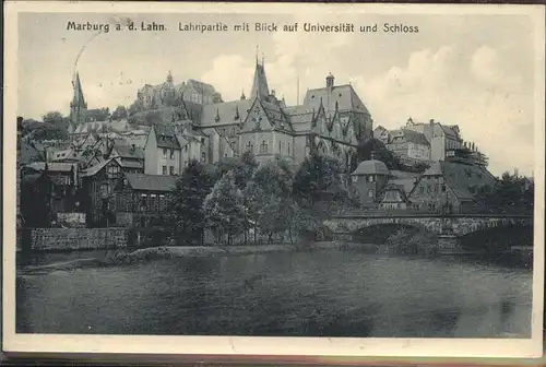 Marburg Lahn Lahnpartie mit Universitaet und Schloss Kat. Marburg