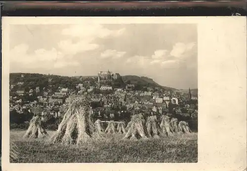 Marburg Lahn Blick ueber die Felder zum Schloss Kat. Marburg