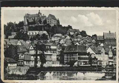 Marburg Lahn Lahnpartie mit Schloss Kat. Marburg