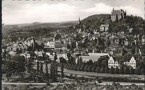 Marburg Lahn Blick auf Marburg und Schloss Kat. Marburg