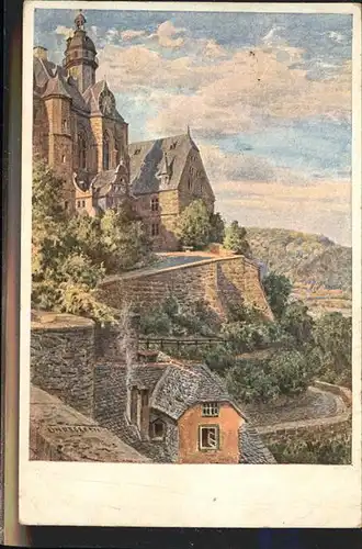 Marburg Lahn Schloss von der Suedwestseite Kuenstlerkarte Kat. Marburg