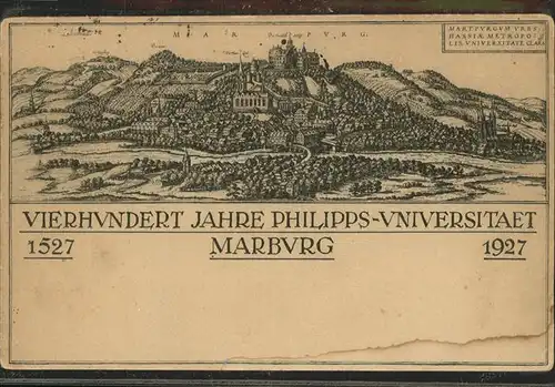 Marburg Lahn Gesamtansicht mit Schloss und Universitaet Kuenstlerkarte Kat. Marburg