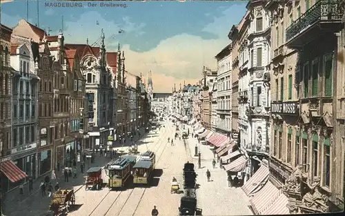 Magdeburg Sachsen Anhalt Breiteweg Strassenbahn Pferdewagen Kat. Magdeburg