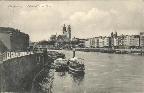 Magdeburg Sachsen Anhalt Elbe mit Dom Schiffe Kat. Magdeburg