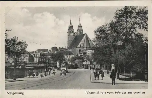 Magdeburg Sachsen Anhalt Johanniskirche vom Werder aus Strassenbahn Autos Kat. Magdeburg