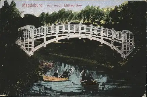 Magdeburg Sachsen Anhalt Adolf Mittag See Ruderboote Bruecke Kat. Magdeburg